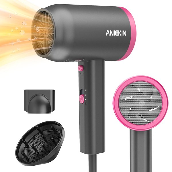 ANIEKIN Hair Dryer, 1875W Ionic Blow Dryer with Diffuser and Concentrator for Women Curly Hair Fast Drying as Constant Temperature, Portable Hair Dryer for Travel, Light Grey