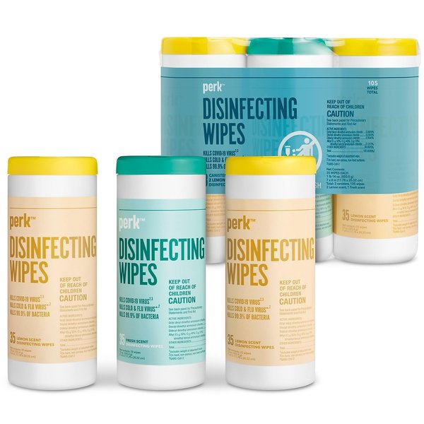 Perk PK56666 Disinfecting Wipes, Fresh & Lemon, 35 Wipes
