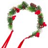Minkissy Christmas Flower Crown Flower Hairband Christmas Headband Floral Wreath Garland With Holly Berry Leaves Christmas Hair Accessories For Woman Girls