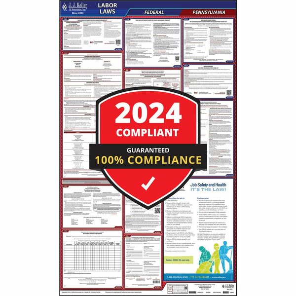 2024 Pennsylvania and Federal Labor Law Poster (English, PA State) - OSHA Compliant All-in-One Laminated Poster