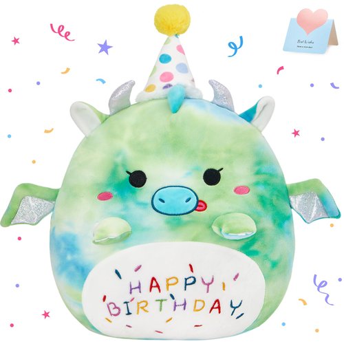 BSTAOFY 15'' Cute Happy Birthday Dinosaur Soft Plush Pillow Green Dinosaur Birthday Stuffed Animal Gifts for Boys Girls Baby Kids