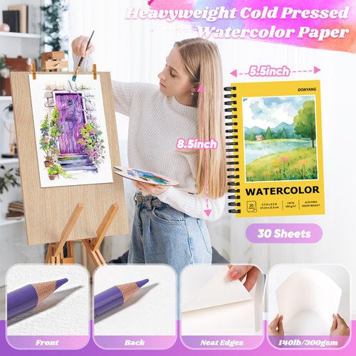 5.5"x8.5" Watercolor Paper Pad, Bulk School Supplies for Kids, Teacher Classroom Must Have, 30 Sheets Spiral Bound Art Sketch Book for Adults, Watercolor Pad for Paint, Pencil, Crayon, Pastel, Acrylic