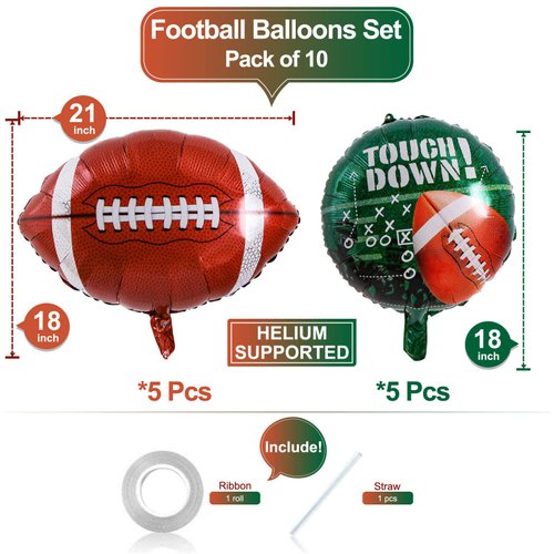 10 Pack 18 Inch Rugby Balloons football balloons Football Field Balloons for touch down Tailgate Game Day Sports Theme Supplies Birthday Party Decorations