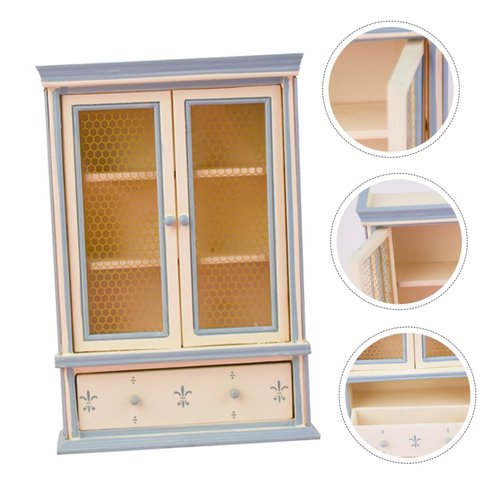 2 Pcs Dollhouse Bookshelf Cabinet Model Furniture Wooden Book Shelf Wood Storage Cabinet Dollhouse Cabinets 1 12 Scale Classic Wooden Mini Storage Display Cabinet Glass Beige