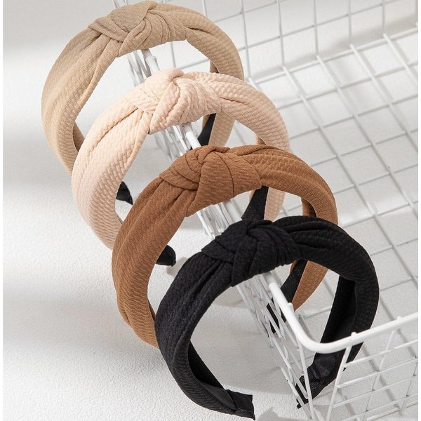 WOVOWOVO Knotted Headbands for Women, 4 Packs Wide Head Bands for Women's Hair Non Slip Boho Fashion Hairbands Top Knot Hair Hoops Black Khaki Brown Hair Accessories