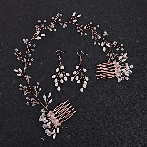 fxmimior Bride Hair Accessories Crystal Hair Vine Earrings Sets Headband Wedding Hair Comb Evening Party Hair Piece (rose gold) (headband& earrings)…