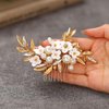 Jeairts Flower Wedding Hair Comb Glod Pearl Hair Pieces Leaf Headpiece Bridal Hair Accessories for Women