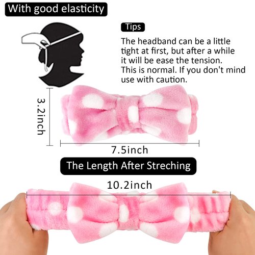 AMCAMI 8 Pack Spa Headband for Women, Makeup Headband Coral Fleece Non-Slip Bow Hair Band for Washing Face Facial Mask Shower Headband for Women Girls