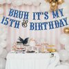 Embhhor Bruh It's My 15th Birthday Banner, Bro Dude I'm 15, Level 15 Unlocked Hanging Sign, Glittery Kid Boys Happy 15th Birthday Party Decorations