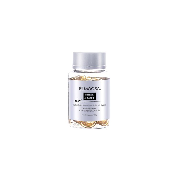 ELMOOSA SHINE & SOFT HAIR CARE OIL CAPSULES,HAIR VITAMINS COMPLETES DAILY CARE/ENRICHED WITH CAMELLIA OIL AND A VARIETY OF ESSENTIAL OILS FROM NATURAL EXTRACTS TO NOURISH, SOFTEN & SHINE HAIR.