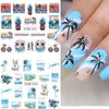 12 Sheets Summer Nail Art Stickers Coconut Tree Nail Decals Water Transfer Palm Tree Nail Stickers Beach Tropical Leaf Sea Wave Nail Design Summer Nail Art Decorations Supplies for Women Manicure