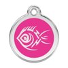 RedDingo enamel pet id tag, medium, "Tribal Fish", Hot Pink