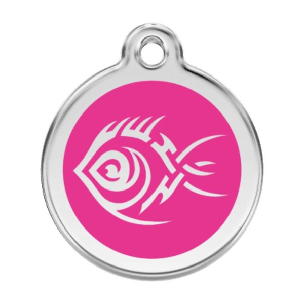 RedDingo enamel pet id tag, medium, "Tribal Fish", Hot Pink