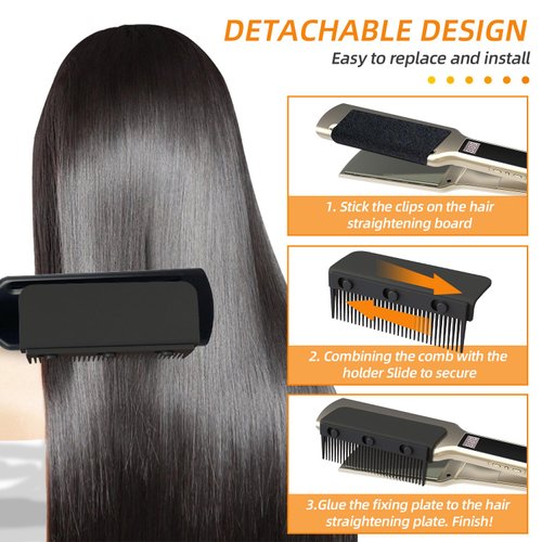 Flat Iron Comb Attachment to Clip On, Flat Iron Hair Straightener Accessory, Comb Attachment for Flat Iron Used at Home and Salon for Hair Styling (Purple)