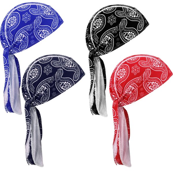 Chuangdi Do Rag Skull Cap Cooling Durags Head Wrap Sweat Wicking Beanie Cap Breathable Bicycle Helmet Liner Pirate Hats for Men(Black, Navy, Red, Blue,Cute)