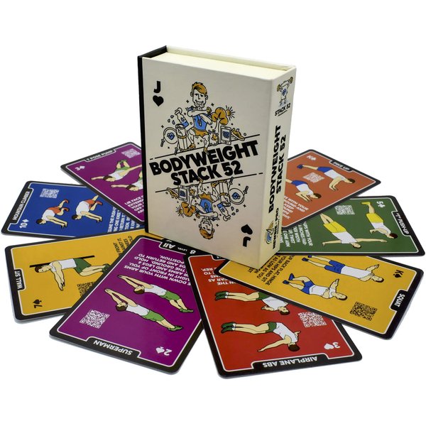Stack 52 Bodyweight Exercise Cards: Workout Playing Card Game. Designed by a Military Fitness Expert. Video Instructions Included. No Equipment Needed. Burn Fat Build Muscle. (Updated Bodyweight Deck)