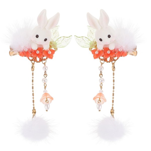 Gadpiparty Plush Bunny Hair Clips: 2023 Chinese New Year Fluffy Bunny Hair Clip with Pompom Ball Tassel Animal Hair Clips Cute Bunny Hair Claw Clips for Easter Gifts Womens Girls