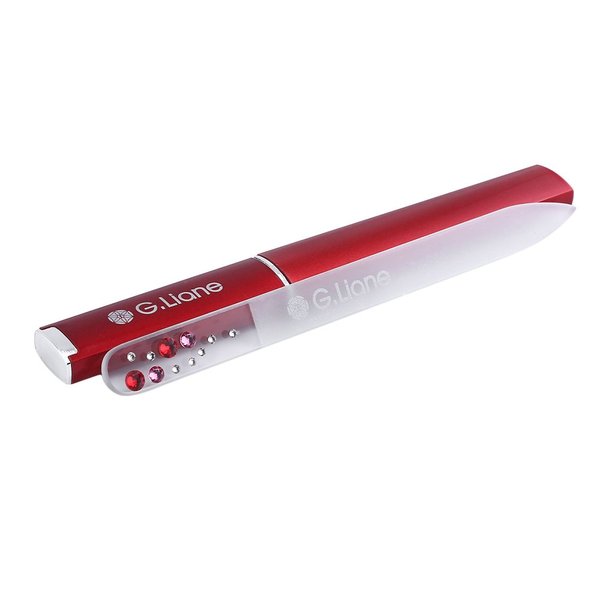 G.Liane Professional Nail File with Swarovski Crystals, Red Bubble, Tempered Glass, Long-lasting, Hygienic, Washesable, Ideal Gift Set