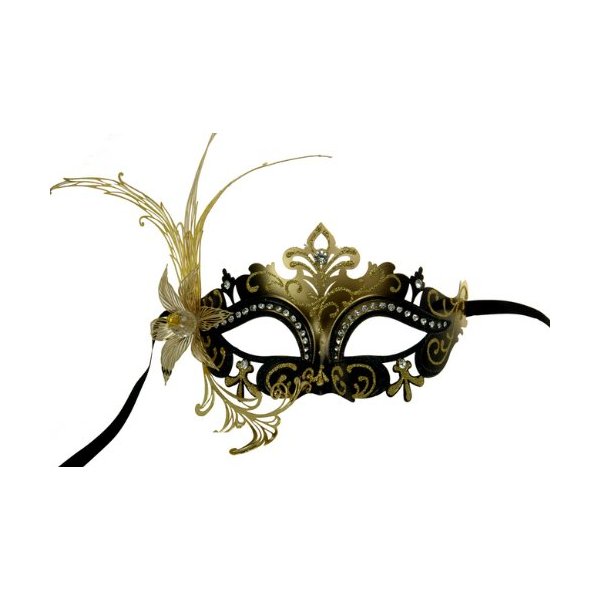 Laser Cut Venetian Masquerade Mask Costume w/Side Lily Flower- Black