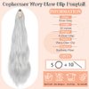 Cephermer Ponytail Extension 22'' 24'' Long Wavy Straight Claw Clip in Pony Tails Hair Extensions Natural Looking Synthetic Hairpiece for Women Silver Gray