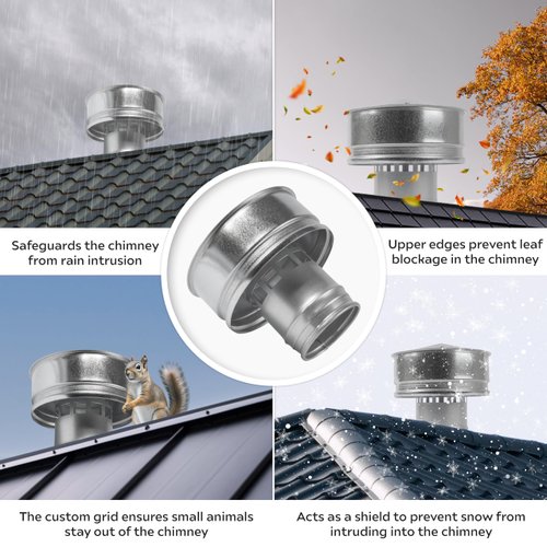 4 Inch Roofing Rain Cap - Galvanized Steel Round Roof Vent Cover with Rubber Gasket Insulated - All Weather HVAC Exhaust Chimney Cap (4" / 100mm)