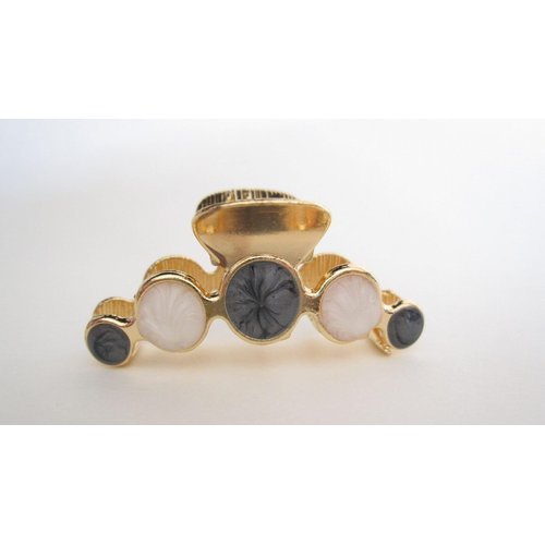 Generic Small gold metal and gray and white marble hair claw clip