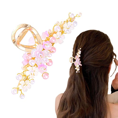 Wosois Flower Hair Clips Silver Hair Claw Clip Handmade Rhinestone Barrette Clamps Accessories for Women (Pink & Gold)