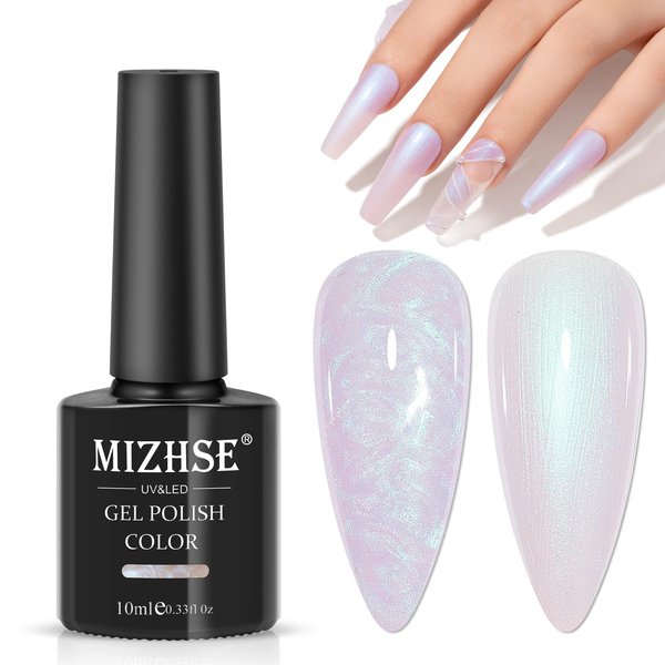 MIZHSE Pearl Gel Nail Polish, Glitter Drawing Mermaid Gel Polish Shell Thread Shimmer Iridescent Nail Gel Soak Off Gel Polish for Salon At Home DIY Manicure