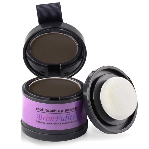 BRIMFULITE Hairline Powder for Women, Instant Covering Root Cover Up Powder Stain-proof & Windproof Hair Powder for Gray Hair Coverage with Compact Puff and Mirror 0.14 Oz. (Dark Brown)