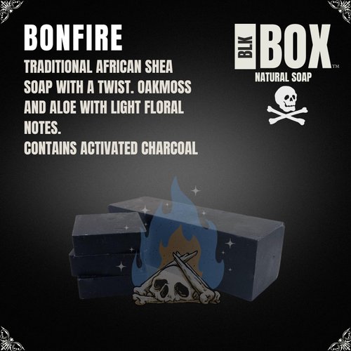 Black Box Limited USA MADE Men's Natural 5oz Bar Soap, Moisturizing Body Wash Made from Natural Oils - Handmade Cold Process No Harsh Chemicals Activated Charcoal Shea (Bonfire)