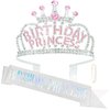Wecoe Birthday Crown and Sash Women Girls Birthday Princess Crown Silver Rhinestone Tiaras and Crowns Happy Birthday Party Favors Supplies 16th 18th 21st 25th Birthday Decorations Gifts for Her