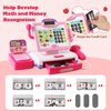Pretend Play Calculator Cash Register Toy Gift for Kids Girls Age 3, 4, 5, 6, 7, 8+ Year Old, 57 Pcs Pink Grocery Store Playset, Incl Microphone, Credit Card, Scanner, Fake Food, Play Money for Kids