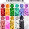 12 Colors Body Glitter Face Glitter Festival Makeup Hair Glitter Gel, Rave Glitter Gel for Body Hair Face Paint with Brush, Face Body Glitter Gel for Woman for Festival Carnival Party Christmas