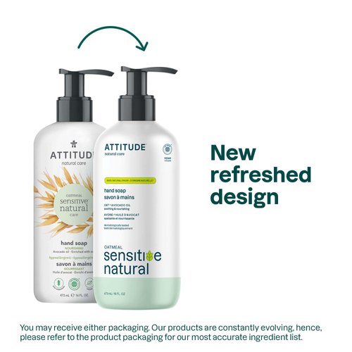 ATTITUDE Hand Soap for Sensitive Skin with Oat and Avocado Oil, EWG Verified, Dermatologically Tested, Vegan, 16 Fl Oz