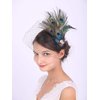 Anglacesmade Bridal Feather Hair Clip with Black Veil Peacock Feather Fascinator Bridal Short Veil for Wedding Prom Festival Party 20s Flapper Headpiece for Women and Girls
