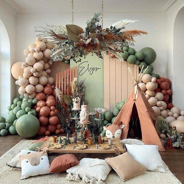 PageebO Sage Green Brown Balloon Arch Kit for Woodland Baby Shower Decoration Birthday Wedding Engagement Anniversary Picnic or Any Friends & Family Party Decorations
