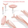 ROMALOVE Jade Facial Roller, Jade Face Roller Massager with 3 Interchangeable Heads for Women Routine Skin Care, Reduce Puffiness Wrinkling Rejuvenate Skin (Pink Roller + Rose Gold)