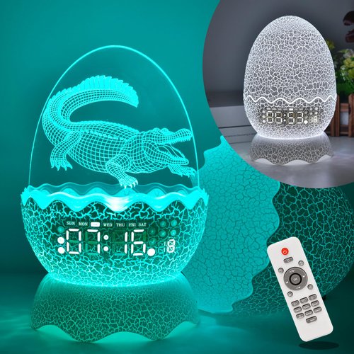 Alligator Night Light for kids, Alarm Clock White Noise Bluetooth Speaker, 16 Colors LED Alligator Decor Lights with Remote Control &Timer/Dim, Alligator Toys Birthday Xmas Holiday Gift for Boys/Girls