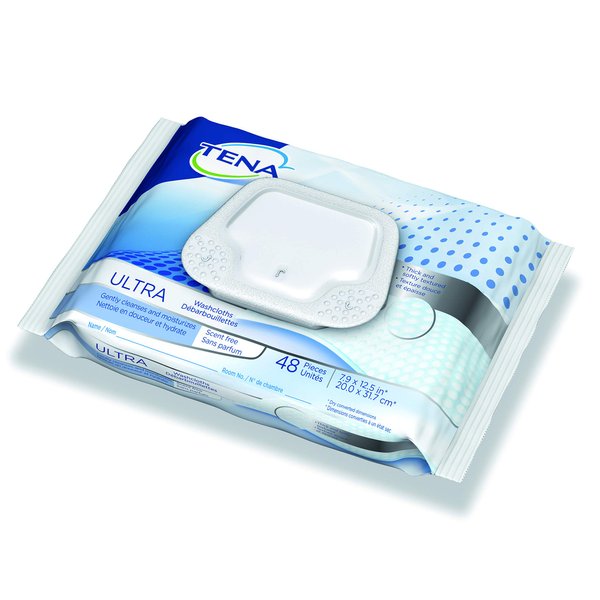 Tena Ultra Skin-Caring Washcloths, 8X12.5 in, Soft-Pack/48 Wipes by Tena