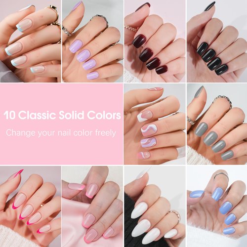 10Packs Press on Nails Short Square, Jofay Fashion Solid Color Fake Nails with Glue, Reusable Acrylic False Nails with Design…