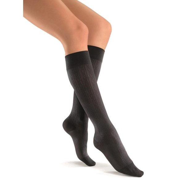 JOBST 120206 soSoft Compression Sock, Brocade Pattern, 15-20mmHg, Knee High, Black, Medium