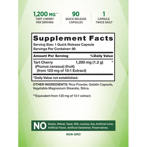 Tart Cherry Extract Capsules | 1200 mg | 90 Count | Non-GMO & Gluten Free Supplement | By Nature's Truth