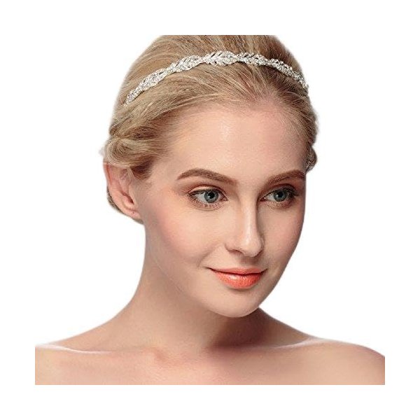 Oriamour Ammei Flower Design Rhinestone Crystal Wedding Headband Bridal Headpieces Simple Design Bridal Headband (Silver)