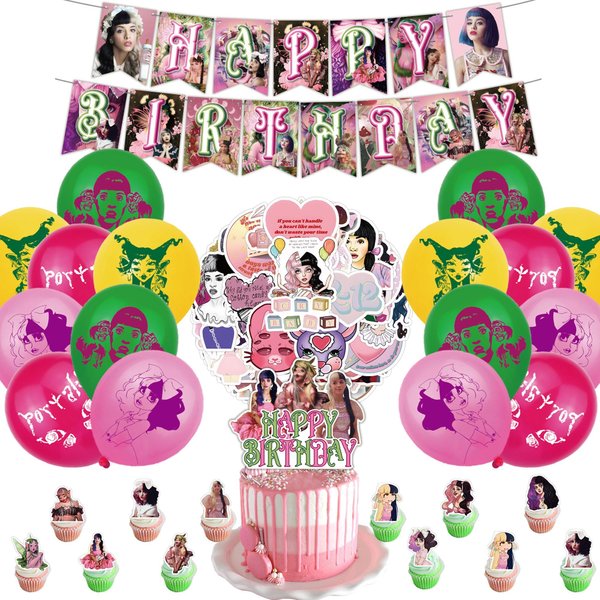 Birthday Party Supplies Party Supplies, Party Supply Set Includes Happy Birthcday Banner, 50 Pcs Stickers, 1 Cake Topper,12 Cupcake Toppers, 16 Balloons for Party Decorations