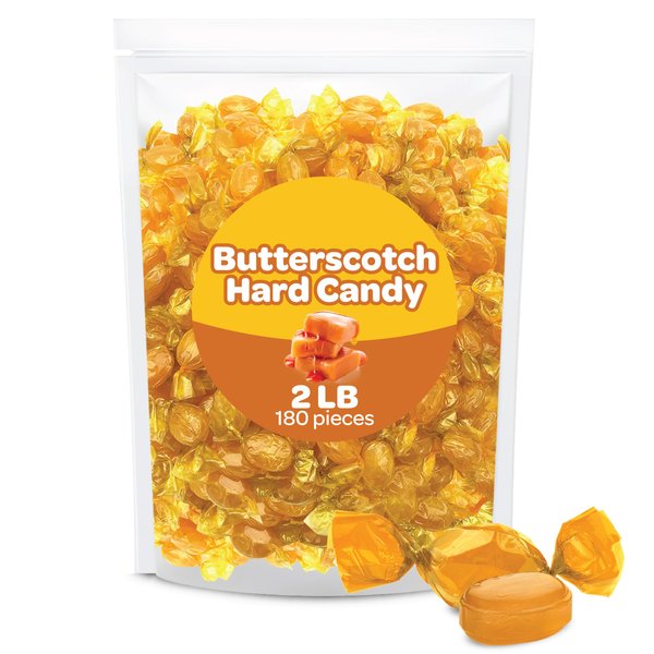 Butterscotch Hard Candy, Old School, Individually Wrapped, Bulk 2 Pounds (About 180 Count)
