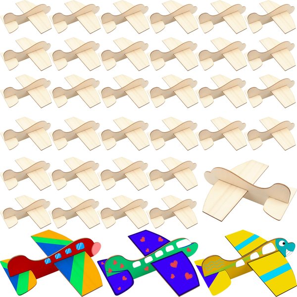 Feradny 36 Pack Unfinished Wooden Plane Toys DIY Paint Plane Craft Make Your Own 3D Airplane Kit Wood Airplanes Model Handicraft for Kids School Art Craft Projects Carnival Party Supplies