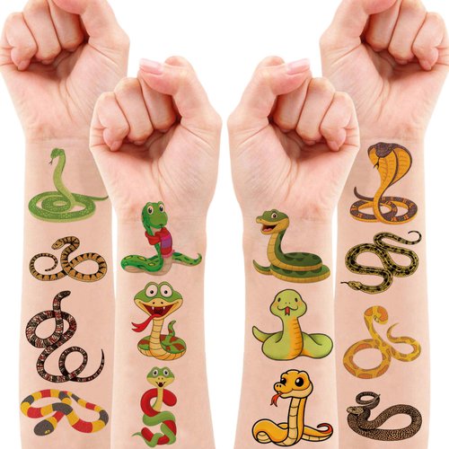 Snake Temporary Tattoo Stickers for Kids Lizard Reptile Birthday Party Decorations Supplies Themed Party Favors Decor Cute Gifts School Prizes Rewards