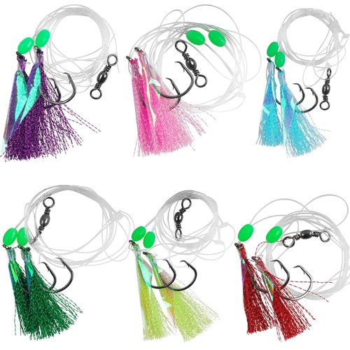 Bait Rigs Set, Fishing Bait Rigs, Fishing Rigs with Sharp Circle Hooks Fish Skin Glow Beads Saltwater Bottom Fishing Rigs Rock Cod Rigs for Rockfish Lingcod Sea Bass 7 Pack