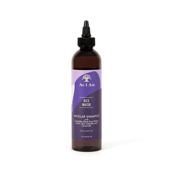 As I Am Rice Water Micellar Shampoo - 8 ounce - with Forbidden Black Rice, Saw Palmetto, Biotin - Flash Foam Shampoo - Gentle Cleanser - Moisturizing - Clean Ingredients - Vegan & Cruelty Free - Sulfate Free - Paraben Free - For All Hair Types