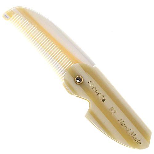 Giorgio G87 IVY 4.5 Inch Folding Mustache Comb and Beard Comb, Small Pocket Comb for Men Everyday Grooming and Hair Care. Handmade, Saw-cut and Hand Polished Styling Men's Folding Comb. 2 Pack, Ivory